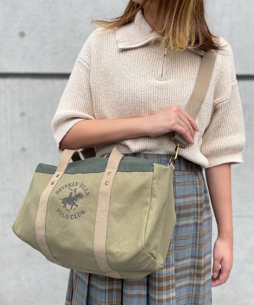 BEVERLY HILLS POLO CLUB（ビバリーヒルズポロクラブ）の「BEVERLY HILLS POLO CLUB ビバリーヒルズポロクラブ ブランド ロゴ ポニー プリント BHPC 2WAY ショルダーベルト取り外し可能 ショルダーバッグ トートバッグ 約10L（ショルダーバッグ・レディース・ネイビー/オフホワイト/カーキ・FREE）」の12枚目の写真