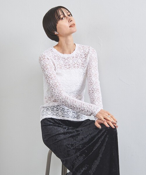 UNITED ARROWS（ユナイテッドアローズ）の「レース ジャージー ロングスリーブ プルオーバー（Tシャツ/カットソー・レディース・ホワイト/ライトピンク/ライトブルー/ブラック・FREE）」の8枚目の写真