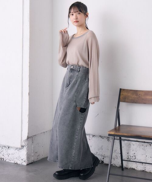 RETRO GIRL（レトロガール）の「サイドスリットデニムSK（デニムスカート・レディース・ブルー系その他/ブラック・FREE）」の7枚目の写真