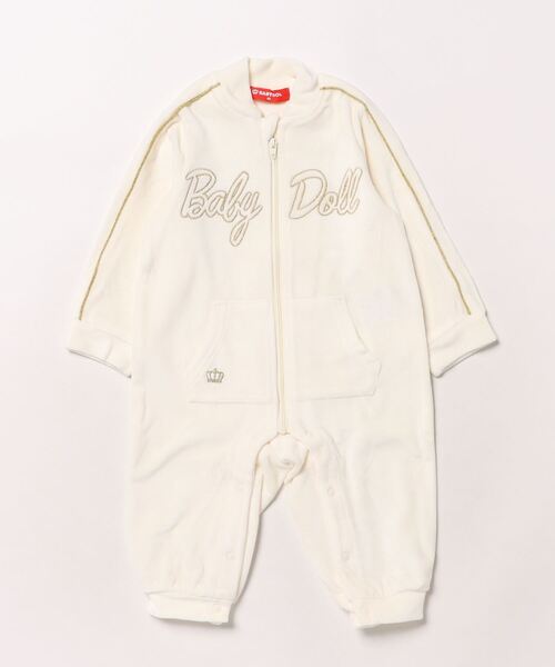 BABYDOLL(ベビードール)の「パイピングベロアロンパース 9837B(ロンパース・キッズ・ピンク/オフホワイト/ブラック・70cm/80cm)」の2枚目の写真