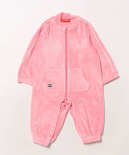 BABYDOLL(ベビードール)の「パイピングベロアロンパース 9837B(ロンパース・キッズ・ピンク/オフホワイト/ブラック・70cm/80cm)」の1枚目の写真