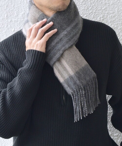 セール】SHIPS any: ウール リバーシブル チェック マフラー 24FW