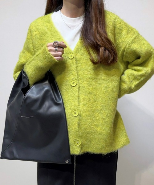 nissen（ニッセン）の「ふんわり袖ミックス調シャギーニットカーディガン（カーディガン/ボレロ・レディース・パープル系/ベージュ系/グリーン系/オレンジ系・S/M/L/LL/3L）」の2枚目の写真