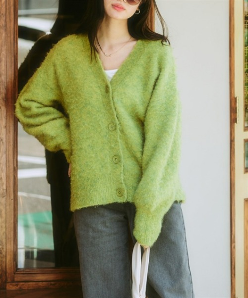 nissen（ニッセン）の「ふんわり袖ミックス調シャギーニットカーディガン（カーディガン/ボレロ・レディース・パープル系/ベージュ系/グリーン系/オレンジ系・S/M/L/LL/3L）」の11枚目の写真