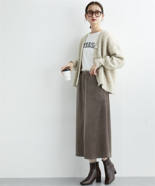 nissen（ニッセン）の「ふんわり袖ミックス調シャギーニットカーディガン（カーディガン/ボレロ・レディース・パープル系/ベージュ系/グリーン系/オレンジ系・S/M/L/LL/3L）」の5枚目の写真