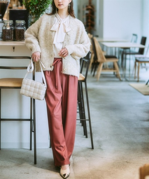 nissen（ニッセン）の「ふんわり袖ミックス調シャギーニットカーディガン（カーディガン/ボレロ・レディース・パープル系/ベージュ系/グリーン系/オレンジ系・S/M/L/LL/3L）」の7枚目の写真