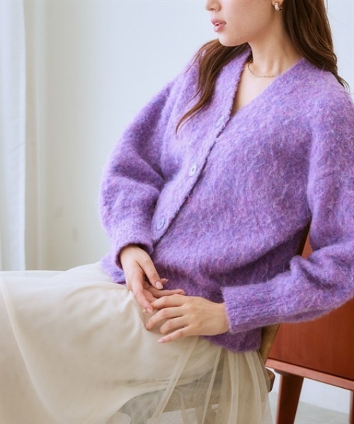 nissen（ニッセン）の「ふんわり袖ミックス調シャギーニットカーディガン（カーディガン/ボレロ・レディース・パープル系/ベージュ系/グリーン系/オレンジ系・S/M/L/LL/3L）」の16枚目の写真
