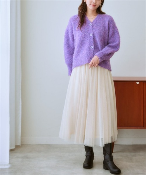 nissen（ニッセン）の「ふんわり袖ミックス調シャギーニットカーディガン（カーディガン/ボレロ・レディース・パープル系/ベージュ系/グリーン系/オレンジ系・S/M/L/LL/3L）」の17枚目の写真