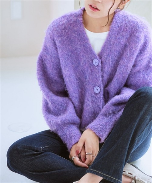 nissen（ニッセン）の「ふんわり袖ミックス調シャギーニットカーディガン（カーディガン/ボレロ・レディース・パープル系/ベージュ系/グリーン系/オレンジ系・S/M/L/LL/3L）」の18枚目の写真