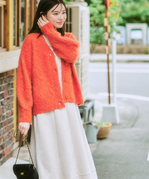 nissen（ニッセン）の「ふんわり袖ミックス調シャギーニットカーディガン（カーディガン/ボレロ・レディース・パープル系/ベージュ系/グリーン系/オレンジ系・S/M/L/LL/3L）」の19枚目の写真