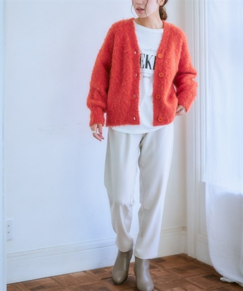 nissen（ニッセン）の「ふんわり袖ミックス調シャギーニットカーディガン（カーディガン/ボレロ・レディース・パープル系/ベージュ系/グリーン系/オレンジ系・S/M/L/LL/3L）」の21枚目の写真