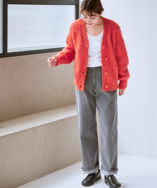 nissen（ニッセン）の「ふんわり袖ミックス調シャギーニットカーディガン（カーディガン/ボレロ・レディース・パープル系/ベージュ系/グリーン系/オレンジ系・S/M/L/LL/3L）」の22枚目の写真