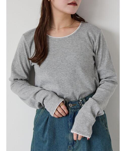 ehka sopo(エヘカソポ)の「ちびレースカットソー(Tシャツ/カットソー・レディース・グレー/オフホワイト/キナリ/ブラック・F)」の5枚目の写真