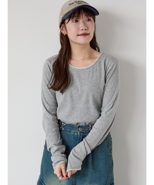 ehka sopo(エヘカソポ)の「ちびレースカットソー(Tシャツ/カットソー・レディース・グレー/オフホワイト/キナリ/ブラック・F)」の19枚目の写真