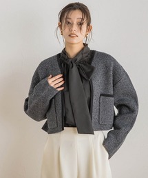 Droite lautreamont（ドロワットロートレアモン）の「ストライプニットジャケット≪手洗い可能≫（ノーカラージャケット）」