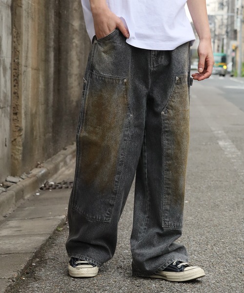 LANDNESS(ランドネス)の「【LANDNESS/ランドネス】13ozヘビーウェイト ダーティーダブルニーワイドデニムパンツ(デニムパンツ・メンズ・ブラック/ブルー/グレー・S/L/M)」の3枚目の写真