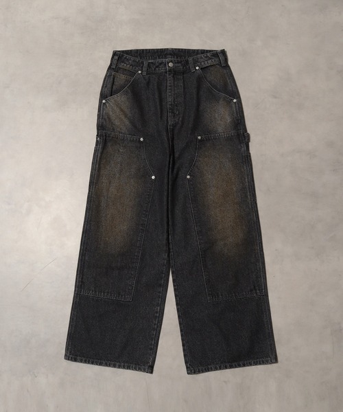 LANDNESS(ランドネス)の「【LANDNESS/ランドネス】13ozヘビーウェイト ダーティーダブルニーワイドデニムパンツ(デニムパンツ・メンズ・ブラック/ブルー/グレー・S/L/M)」の4枚目の写真