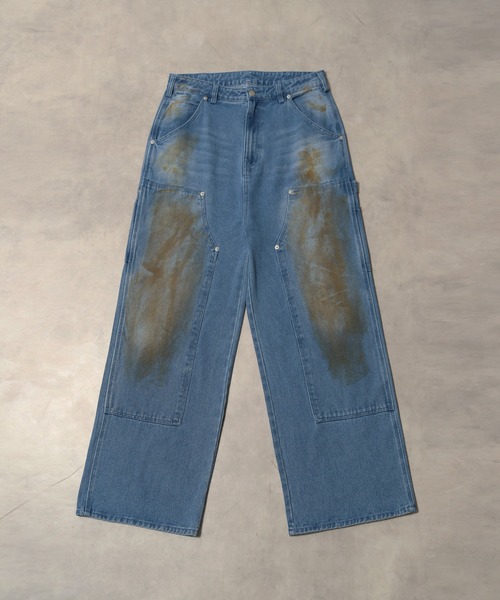 LANDNESS(ランドネス)の「【LANDNESS/ランドネス】13ozヘビーウェイト ダーティーダブルニーワイドデニムパンツ(デニムパンツ・メンズ・ブラック/ブルー/グレー・S/L/M)」の6枚目の写真