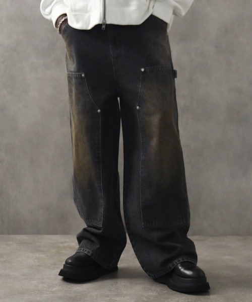 LANDNESS(ランドネス)の「【LANDNESS/ランドネス】13ozヘビーウェイト ダーティーダブルニーワイドデニムパンツ(デニムパンツ・メンズ・ブラック/ブルー/グレー・S/L/M)」の7枚目の写真