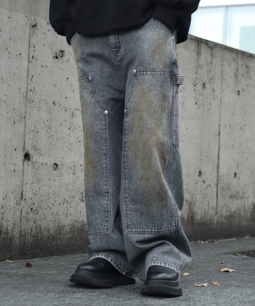 LANDNESS(ランドネス)の「【LANDNESS/ランドネス】13ozヘビーウェイト ダーティーダブルニーワイドデニムパンツ(デニムパンツ・メンズ・ブラック/ブルー/グレー・S/L/M)」の13枚目の写真