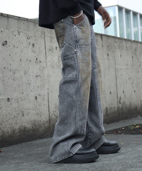 LANDNESS(ランドネス)の「【LANDNESS/ランドネス】13ozヘビーウェイト ダーティーダブルニーワイドデニムパンツ(デニムパンツ・メンズ・ブラック/ブルー/グレー・S/L/M)」の14枚目の写真