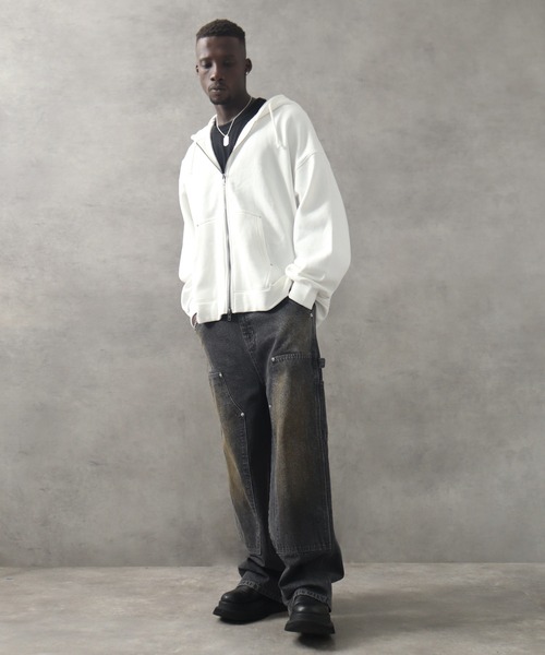 LANDNESS(ランドネス)の「【LANDNESS/ランドネス】13ozヘビーウェイト ダーティーダブルニーワイドデニムパンツ(デニムパンツ・メンズ・ブラック/ブルー/グレー・S/L/M)」の10枚目の写真