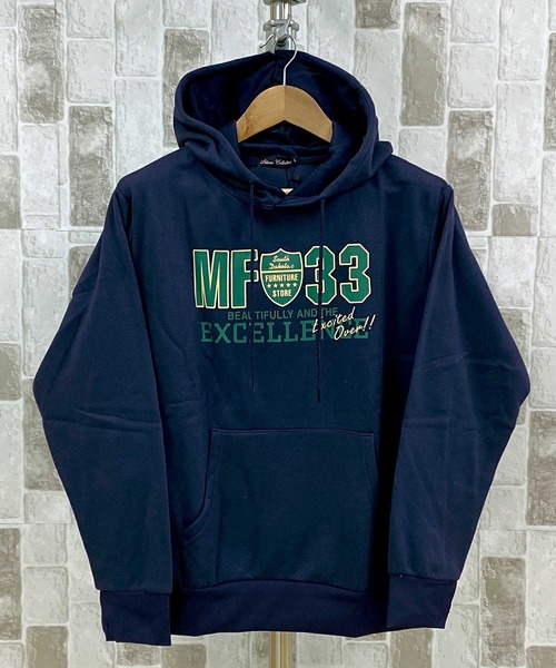 TopIsm(トップイズム)の「アメカジプリント裏起毛長袖スウェットプルパーカー(パーカー・メンズ・パープル/ネイビー/オートミール/ブラック/杢グレー・M/L/LL)」の4枚目の写真