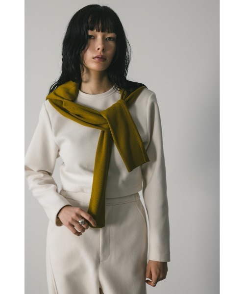 STYLEMIXER（スタイルミキサー）の「ストレッチメルトンショートトップ（Tシャツ/カットソー・レディース・ネイビー/アイボリー・FREE）」の3枚目の写真