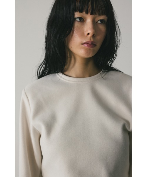 STYLEMIXER（スタイルミキサー）の「ストレッチメルトンショートトップ（Tシャツ/カットソー・レディース・ネイビー/アイボリー・FREE）」の5枚目の写真