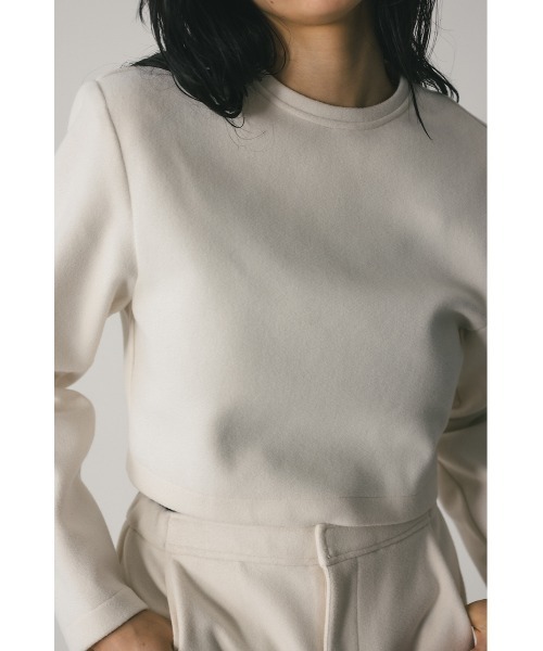 STYLEMIXER（スタイルミキサー）の「ストレッチメルトンショートトップ（Tシャツ/カットソー・レディース・ネイビー/アイボリー・FREE）」の6枚目の写真