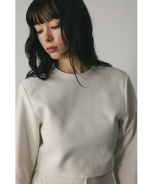 STYLEMIXER（スタイルミキサー）の「ストレッチメルトンショートトップ（Tシャツ/カットソー・レディース・ネイビー/アイボリー・FREE）」の7枚目の写真