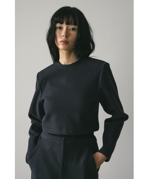 STYLEMIXER（スタイルミキサー）の「ストレッチメルトンショートトップ（Tシャツ/カットソー・レディース・ネイビー/アイボリー・FREE）」の14枚目の写真