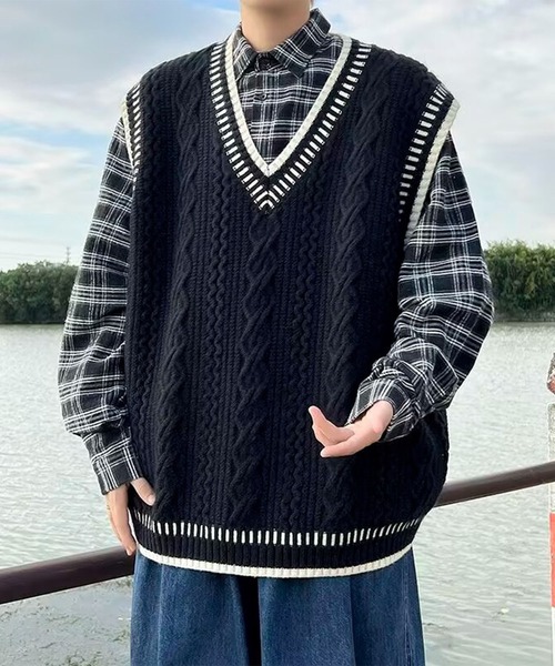 aimoha（アイモハ）の「ユニセックス ニットベスト（ベスト・レディース・ブラック/チョコ/ベージュ/ベージュ系その他・MEDIUM/LARGE/X-LARGE/XX-LARGE/XXX-LARGE）」の9枚目の写真