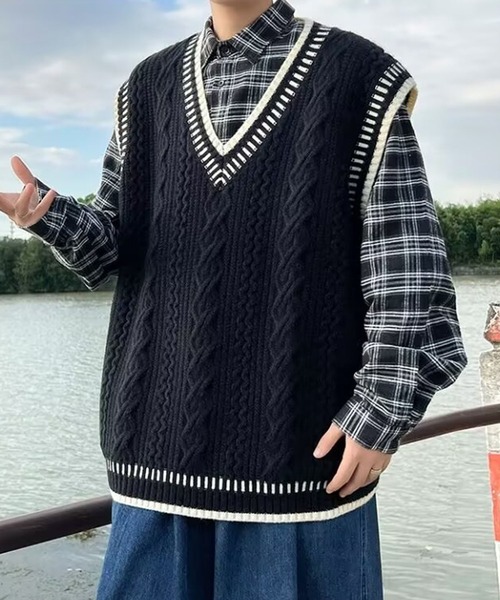 aimoha（アイモハ）の「ユニセックス ニットベスト（ベスト・レディース・ブラック/チョコ/ベージュ/ベージュ系その他・MEDIUM/LARGE/X-LARGE/XX-LARGE/XXX-LARGE）」の10枚目の写真