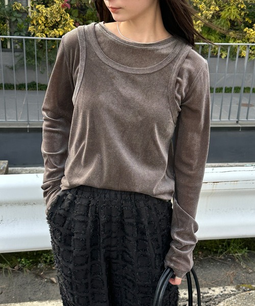 select MOCA(セレクトモカ)の「シアーフロッキーレイヤードセット(Tシャツ/カットソー・レディース・チャコールグレー/アイボリー/ブラック・FREE)」の3枚目の写真