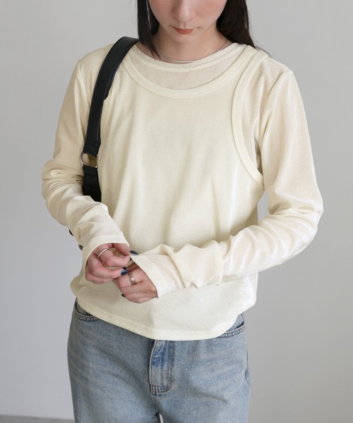 select MOCA(セレクトモカ)の「シアーフロッキーレイヤードセット(Tシャツ/カットソー・レディース・チャコールグレー/アイボリー/ブラック・FREE)」の7枚目の写真