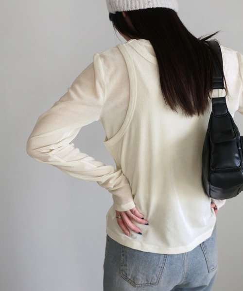 select MOCA(セレクトモカ)の「シアーフロッキーレイヤードセット(Tシャツ/カットソー・レディース・チャコールグレー/アイボリー/ブラック・FREE)」の8枚目の写真