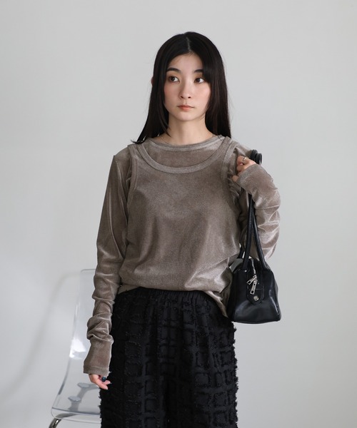 select MOCA(セレクトモカ)の「シアーフロッキーレイヤードセット(Tシャツ/カットソー・レディース・チャコールグレー/アイボリー/ブラック・FREE)」の19枚目の写真