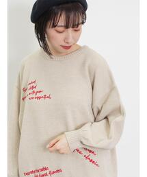 Samansa Mos2 | ◎【マシンウォッシャブル】手描き風刺繍ニット(ニット/セーター)