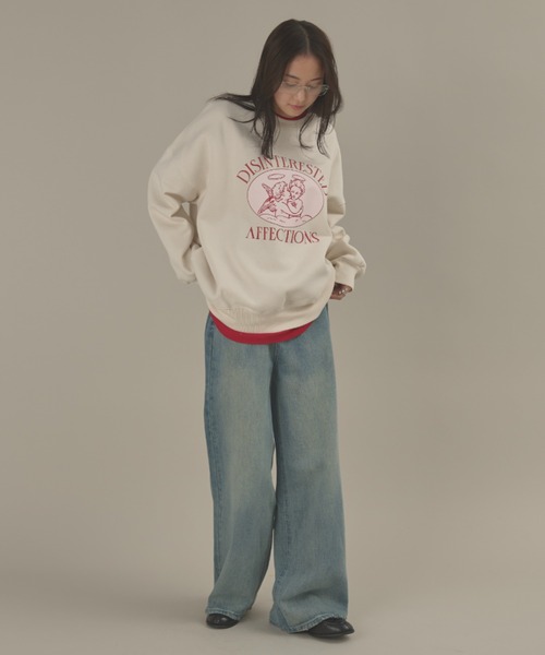 MERLOT（メルロー）の「エンジェルプリント裏起毛スウェット（スウェット・レディース・アイボリー/ライトグレー・FREE）」の4枚目の写真