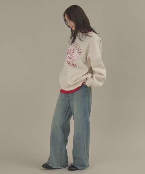 MERLOT（メルロー）の「エンジェルプリント裏起毛スウェット（スウェット・レディース・アイボリー/ライトグレー・FREE）」の5枚目の写真