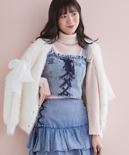 MAJESTIC LEGON(マジェスティックレゴン)の「レースアップシャギーカーディガン(カーディガン/ボレロ・レディース・グレー/アイボリー/ピンク・MEDIUM)」の8枚目の写真
