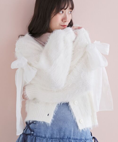 MAJESTIC LEGON(マジェスティックレゴン)の「レースアップシャギーカーディガン(カーディガン/ボレロ・レディース・グレー/アイボリー/ピンク・MEDIUM)」の9枚目の写真