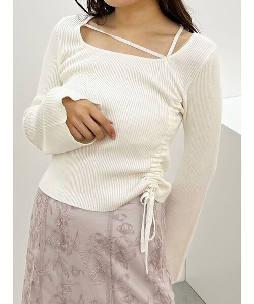 MERCURYDUO(マーキュリーデュオ)の「アシメドロストリブニット(ニット/セーター・レディース・オフホワイト/ブラック/ピンク・FREE)」の2枚目の写真