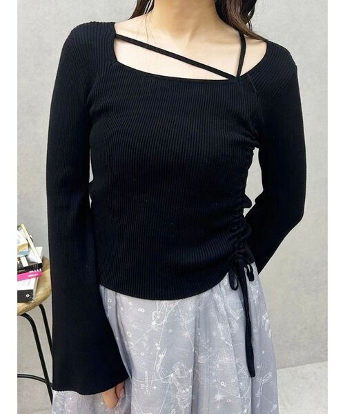 MERCURYDUO(マーキュリーデュオ)の「アシメドロストリブニット(ニット/セーター・レディース・オフホワイト/ブラック/ピンク・FREE)」の4枚目の写真