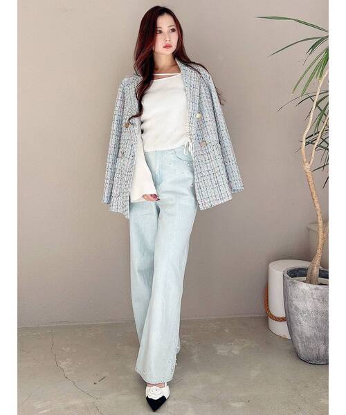 MERCURYDUO(マーキュリーデュオ)の「アシメドロストリブニット(ニット/セーター・レディース・オフホワイト/ブラック/ピンク・FREE)」の8枚目の写真