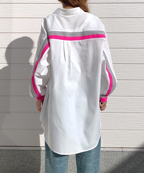 Q（キュー）の「ヨークリブドッキングシャツ（シャツ/ブラウス・レディース・ライトブルー/ホワイト/グレー/ホワイト系・MEDIUM）」の7枚目の写真