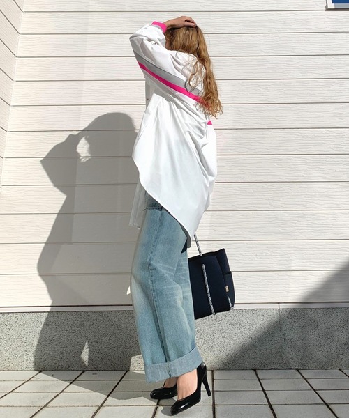 Q（キュー）の「ヨークリブドッキングシャツ（シャツ/ブラウス・レディース・ライトブルー/ホワイト/グレー/ホワイト系・MEDIUM）」の18枚目の写真