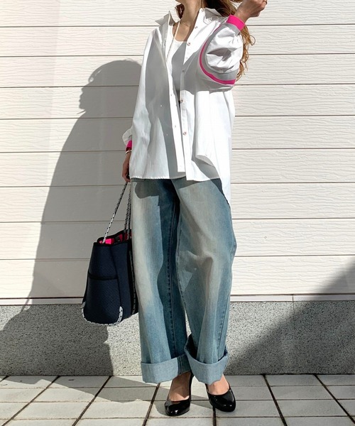 Q（キュー）の「ヨークリブドッキングシャツ（シャツ/ブラウス・レディース・ライトブルー/ホワイト/グレー/ホワイト系・MEDIUM）」の19枚目の写真