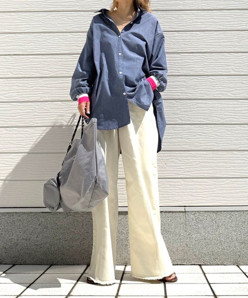 Q(キュー)の「ヨークリブドッキングシャツ(シャツ/ブラウス・レディース・ライトブルー/ホワイト/グレー/ホワイト系/ホワイト×グリーン/ネイビー・MEDIUM)」の19枚目の写真